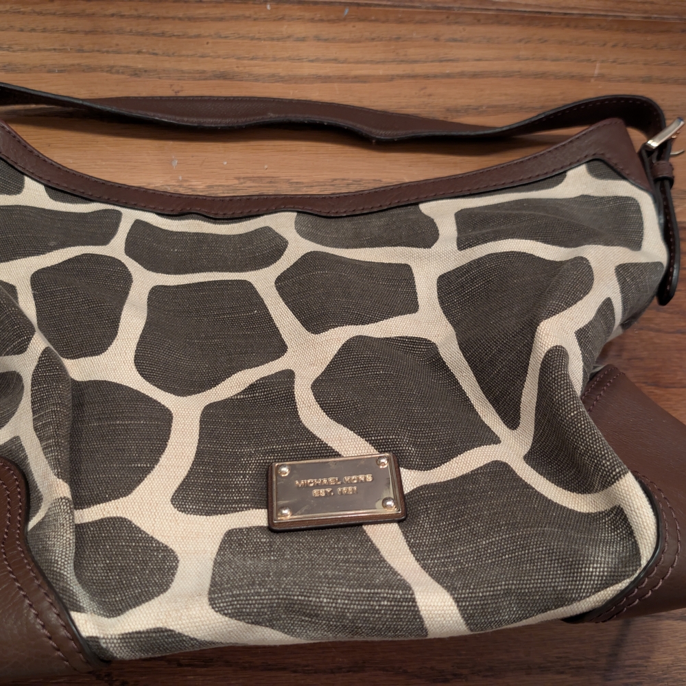 Michael Kors Giraffe Print Shoulder Bag in Brown and Cream